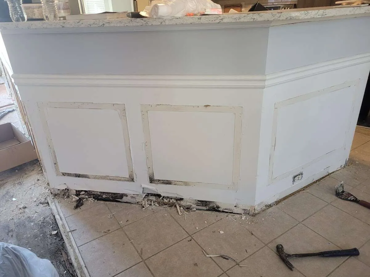 Water damage and mold on kitchen during Storm Damage Restoration in Dyer